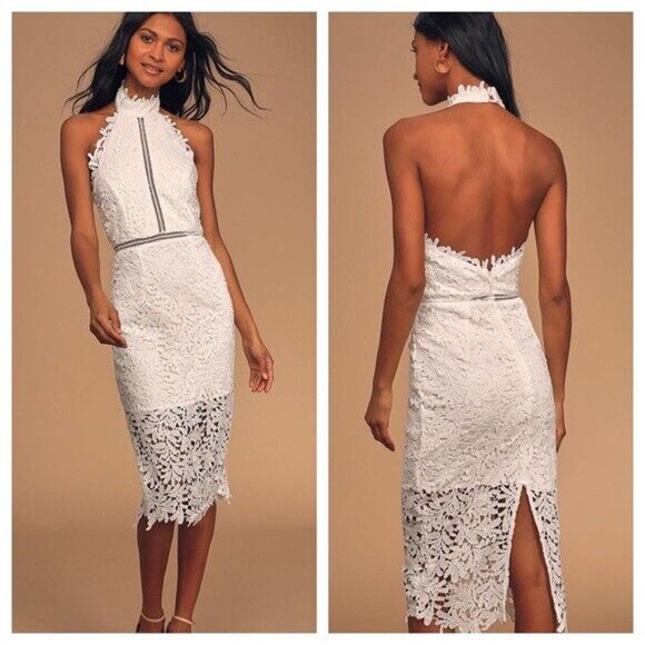Lulus Divine Destiny Lace Halter Sleeveless Bridal Mini Dress White Medium - Picture 1 of 5
